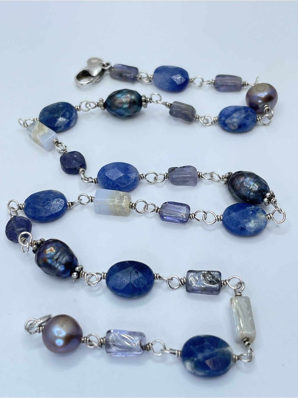 Silpada Sterling Silver Peacock Pearl Sodalite Quartz Agate Beaded Necklace